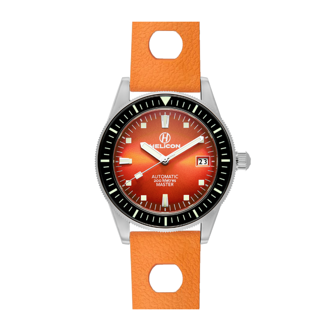 Helicon Master 62 Dive Watch Iridium - Orange Skin Diver – Helicon Watches