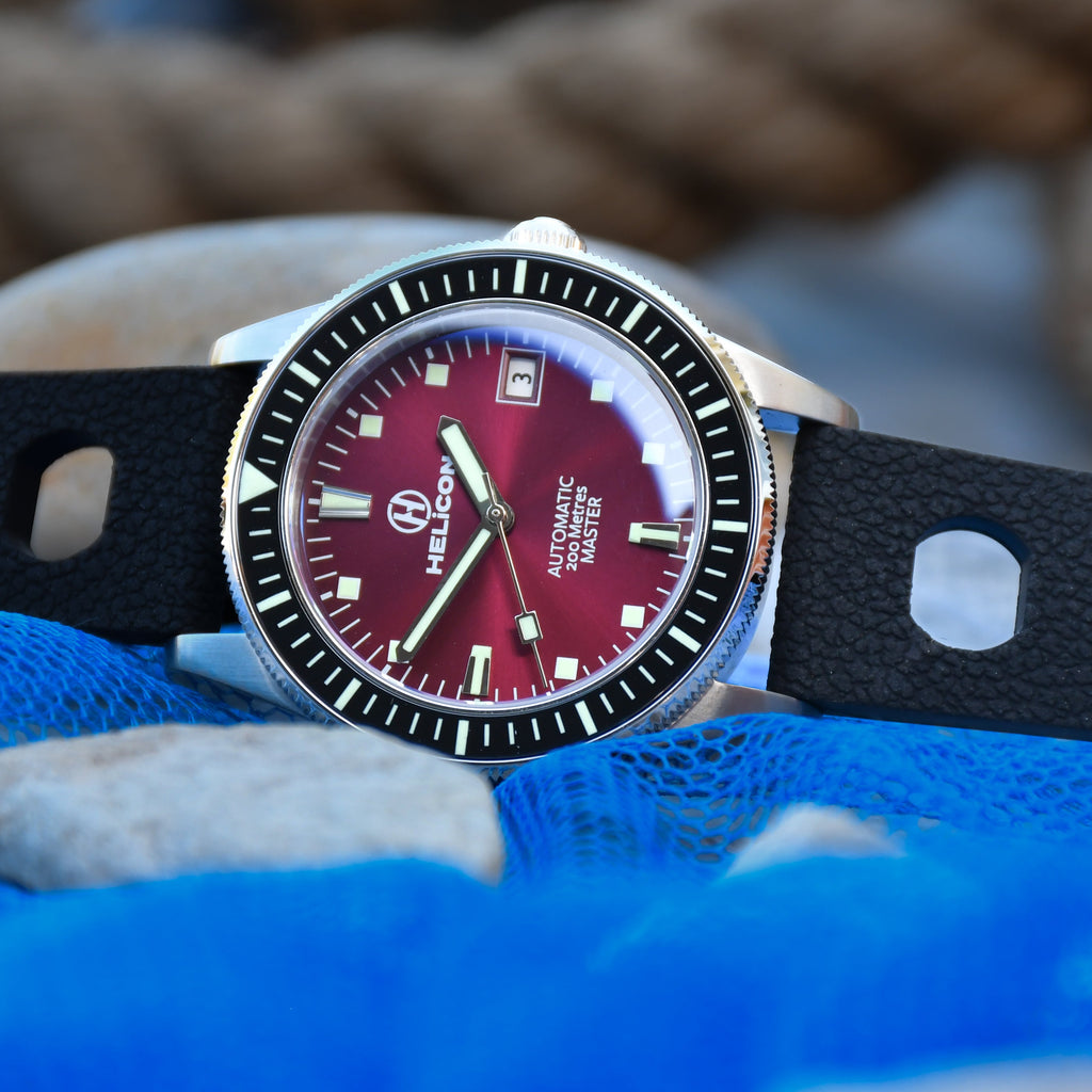 Helicon Master 62 Dive Watch Claret - Black Skin Diver