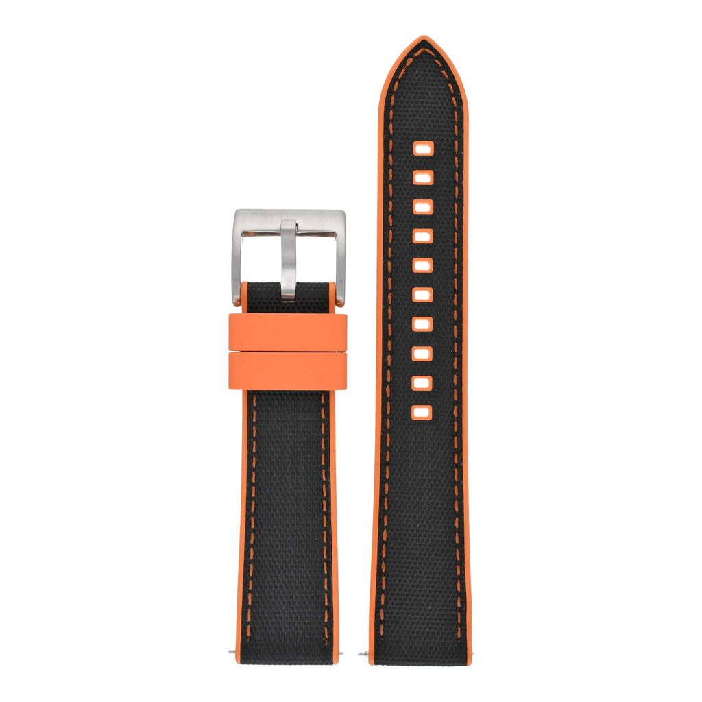 Sailcloth Hybrid Quick-Release Watch Strap - Black & Orange