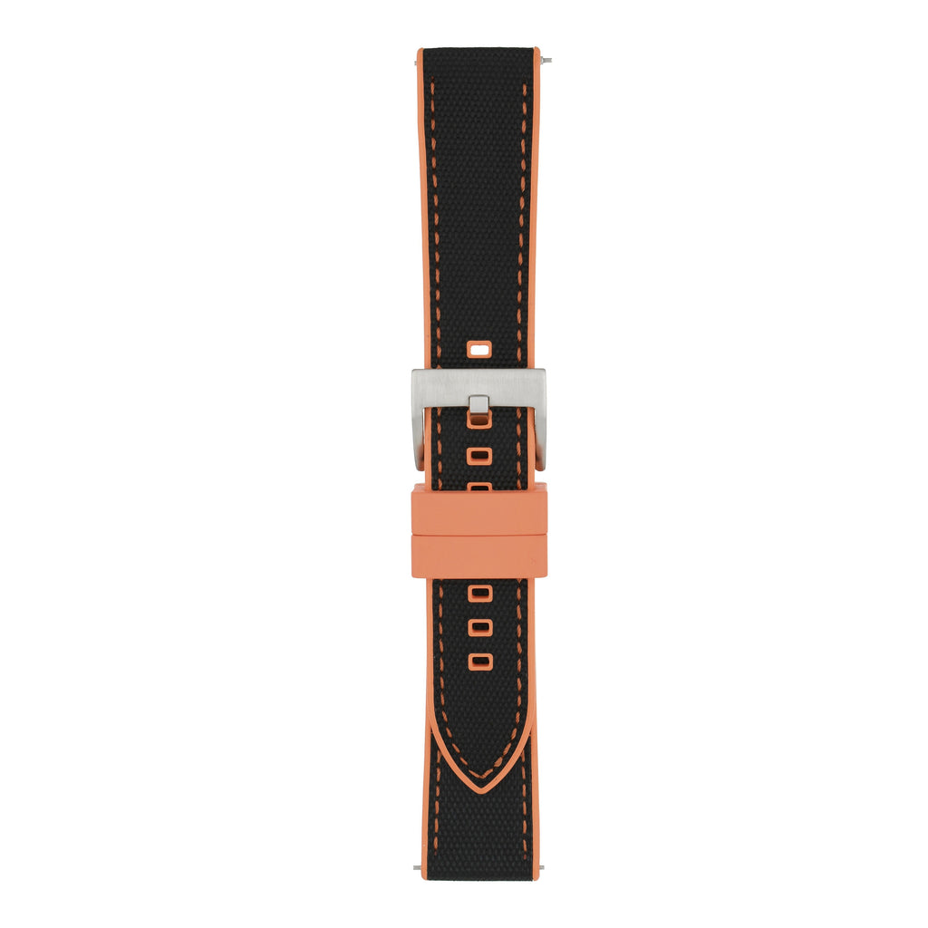 Sailcloth Hybrid Quick-Release Watch Strap - Black & Orange