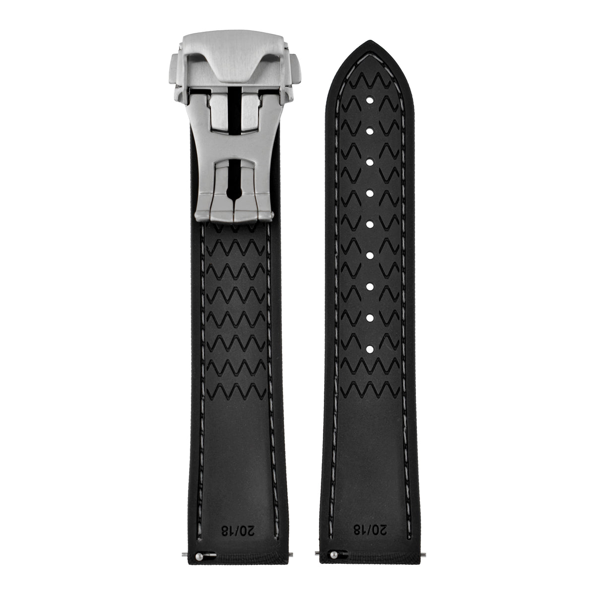 Performance Stitched FKM Rubber Watch Strap - Black & White