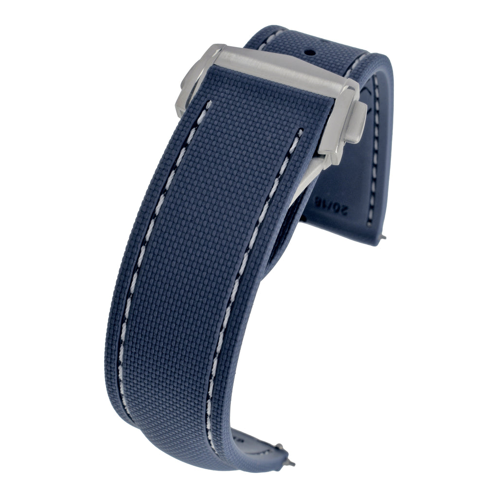 Performance Stitched FKM Rubber Watch Strap - Blue & White