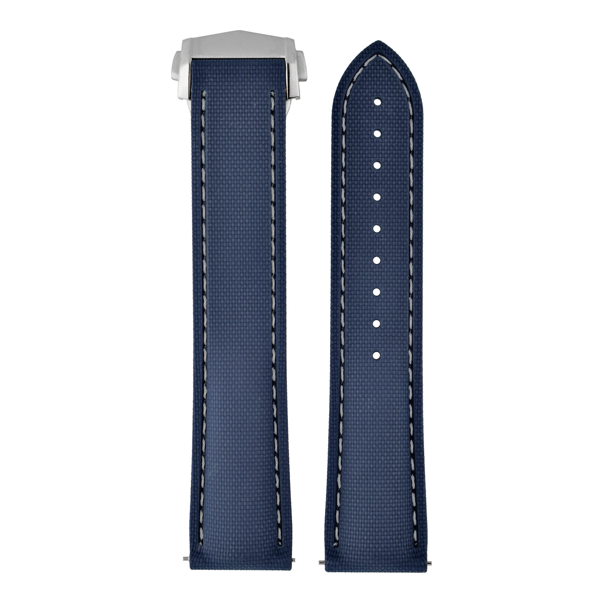 Performance Stitched FKM Rubber Watch Strap - Blue & White