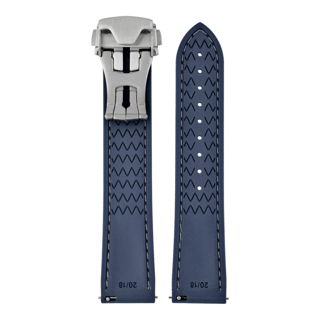 Performance Stitched FKM Rubber Watch Strap - Blue & White