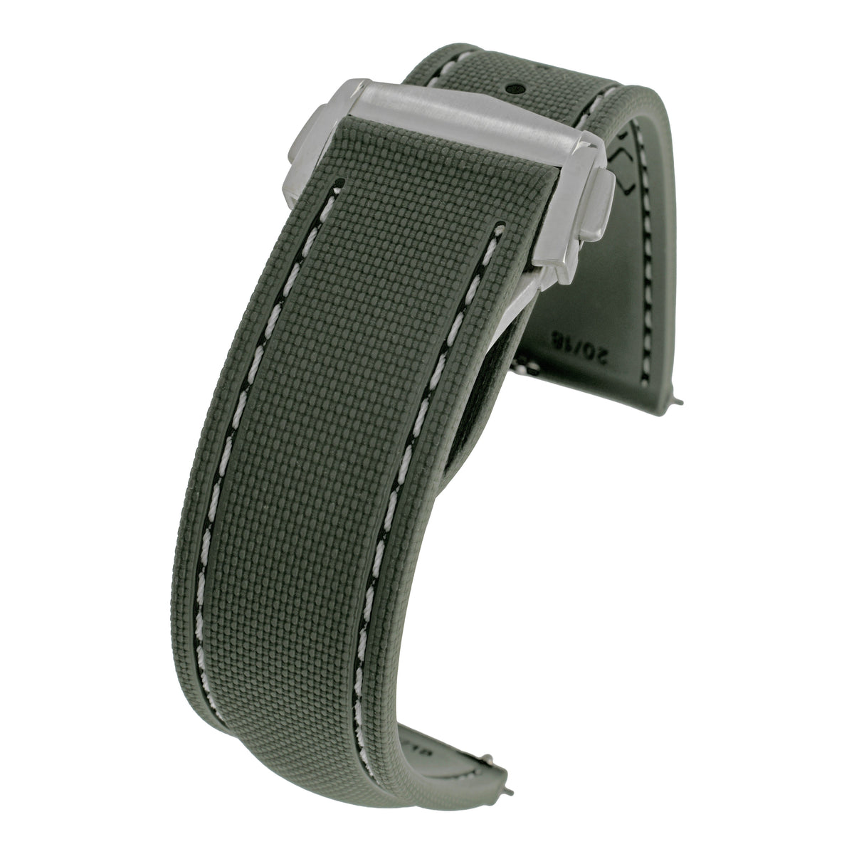 Performance Stitched FKM Rubber Watch Strap - Green & White