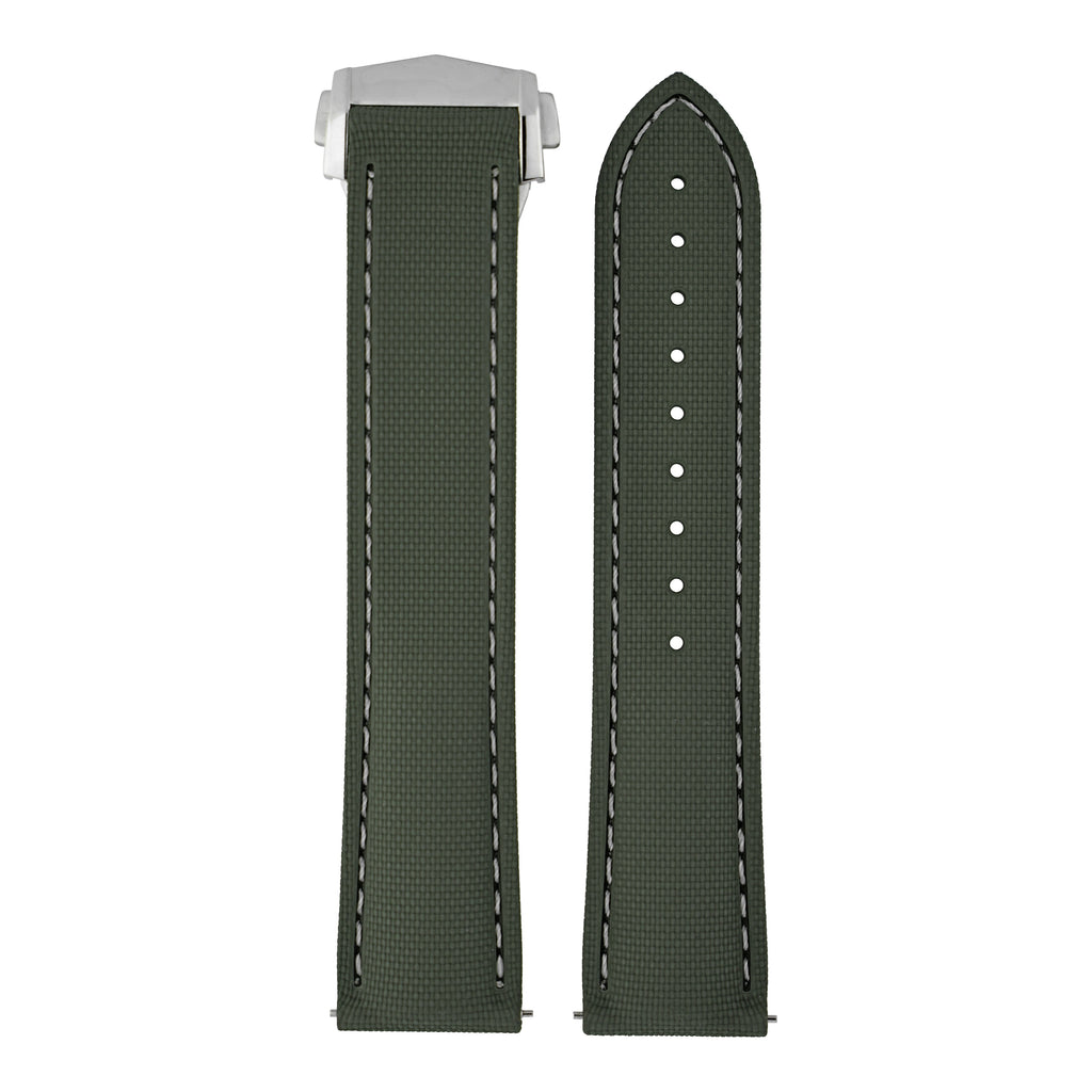 Performance Stitched FKM Rubber Watch Strap - Green & White