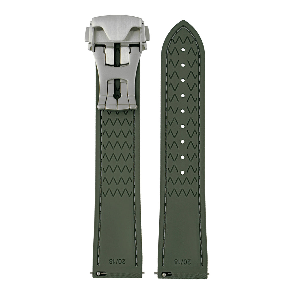 Performance Stitched FKM Rubber Watch Strap - Green & White