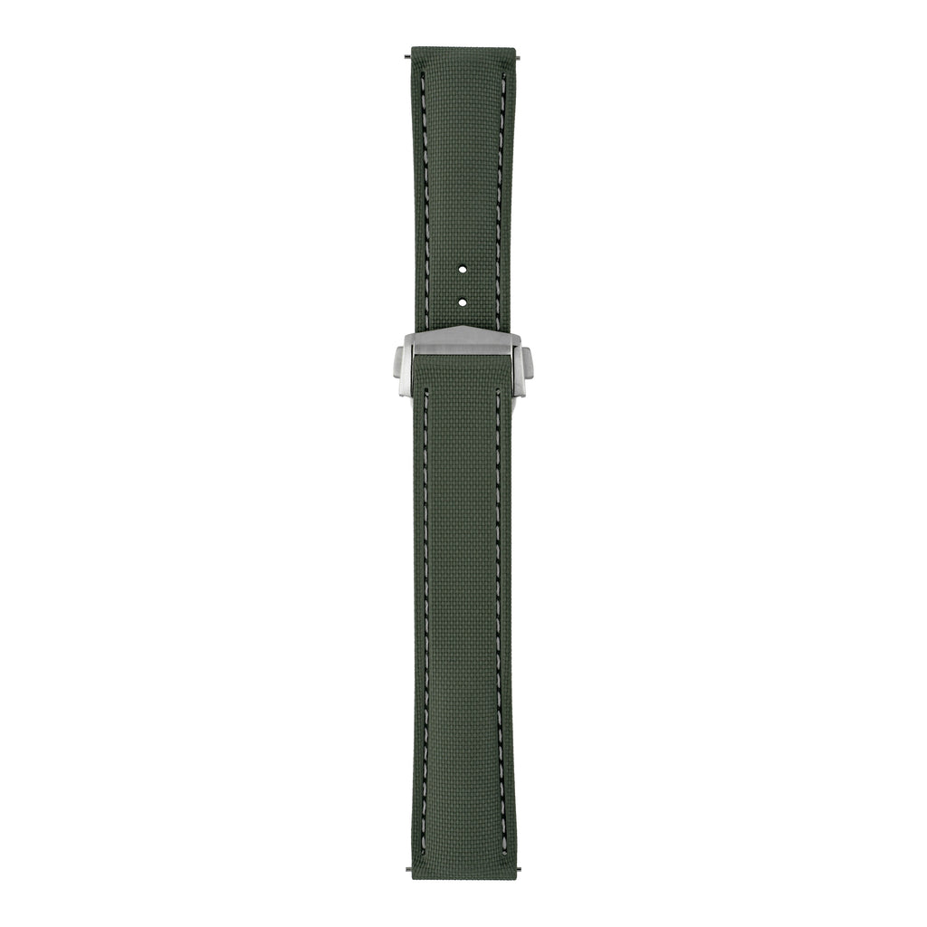 Performance Stitched FKM Rubber Watch Strap - Green & White