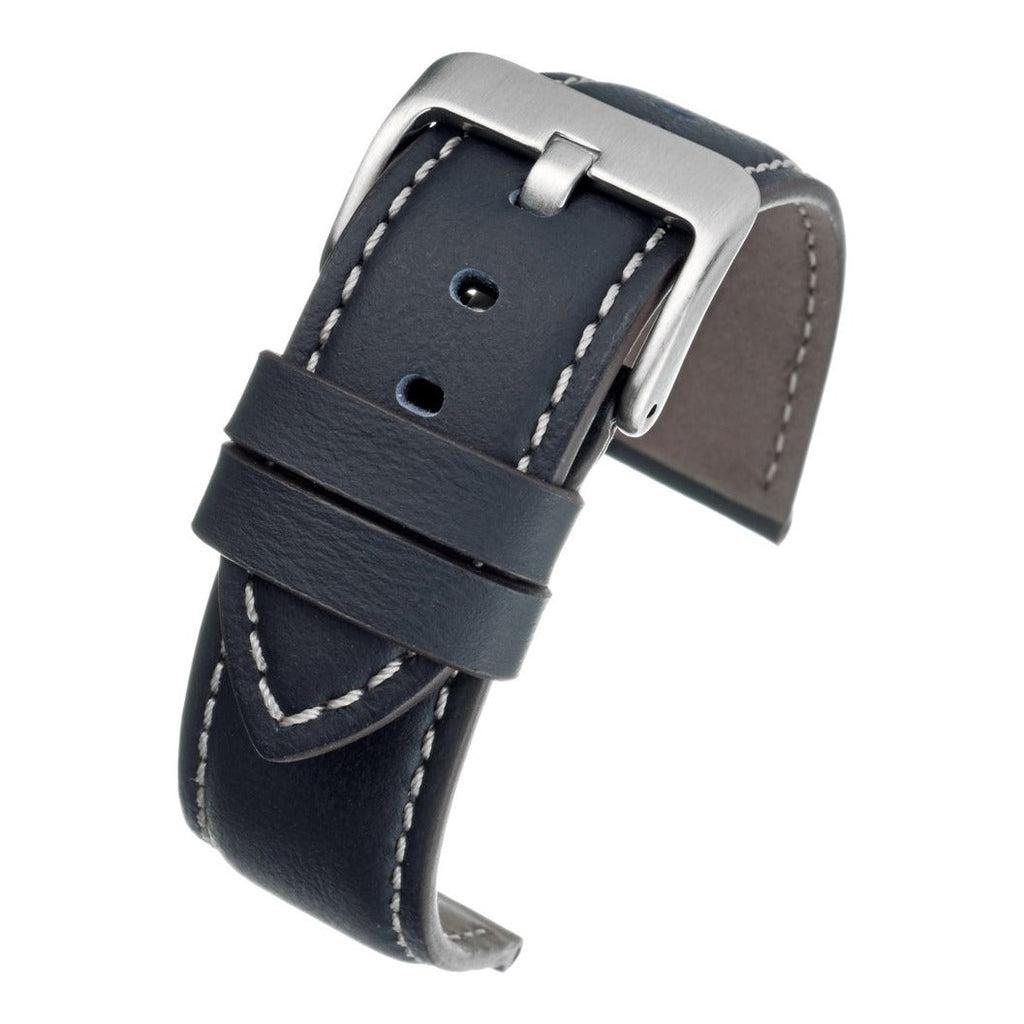Lucca Italian Leather Watch Strap - Dark Blue
