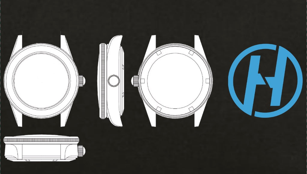 Helicon Master 62 Dive Watch case drawing